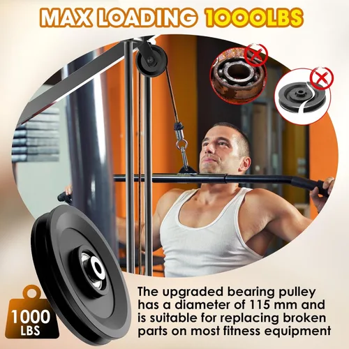 Miniatura 4 de Rueda de polea de cable de 115mm/4.5", accesorio universal de polea de rodamiento de nailon para gimnasio, sistema de polea de peso de reemplazo