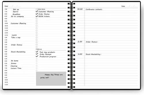 Miniatura 3 de Agenda diaria sin fecha: agenda sin fecha con horarios, artículos de acción y seguimiento, cuaderno organizador diario A4 para aumentar