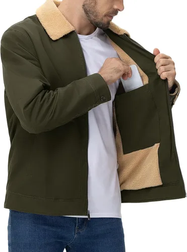 Miniatura 2 de TBMPOY Chaqueta de invierno para hombre, forro polar de sherpa grueso, de algodón, con cremallera completa, bolsillos con cremallera