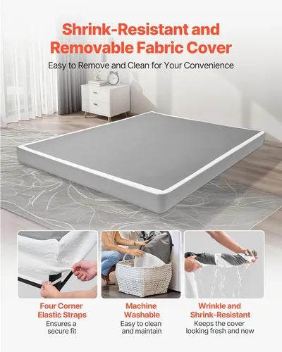 Miniatura 5 de VEVOR Base de cama tamaño Queen con tela lavable, marco de metal resistente para cama Queen, base de colchón de 4 pulgadas, capacidad máxima