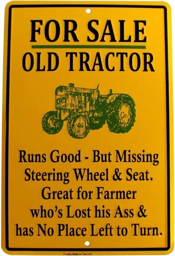 Treasure Gurus For Sale Old Tractor Cartel de metal divertido hecho en Estados Unidos novedad garaje tienda bar decoración de pared