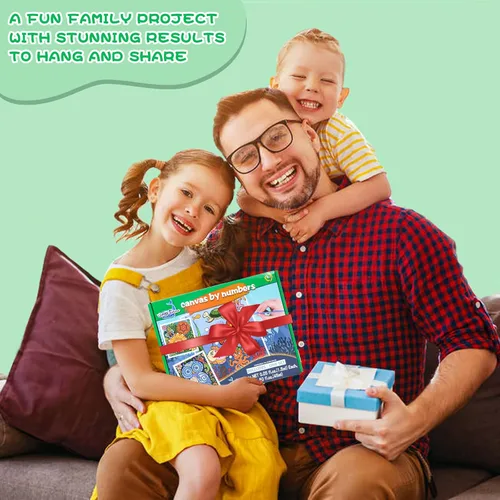 Miniatura 9 de Paquete de 3 pinturas por números para niños de 8 a 12 años, pintura acrílica al óleo preimpresa, incluye lienzo enmarcado