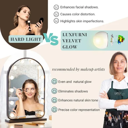 Miniatura 5 de LUXFURNI Espejo de tocador grande Hollywood con luces, espejo de maquillaje iluminado con 12 bombillas regulables, control táctil inteligente, 3