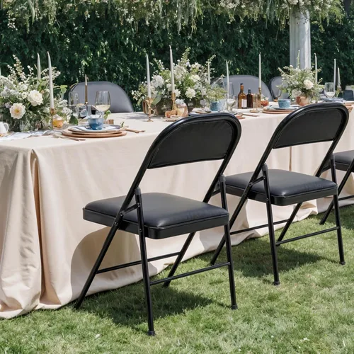 Miniatura 2 de YSSOA Paquete de 2 sillas plegables con asientos acolchados de vinilo y marco de metal duradero para fiestas en interiores y exteriores, hogar