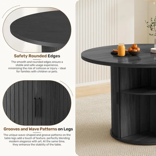 Miniatura 3 de Miereirl Juego de mesa y sillas de comedor moderno redondo, con una mesa de comedor de madera equipada con compartimentos de almacenamiento