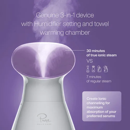 Miniatura 3 de NanoSteamer - Vaporizador facial nano iónico grande 3 en 1 con control preciso de temperatura - Humidificador - Desobstruye los poros - Puntos