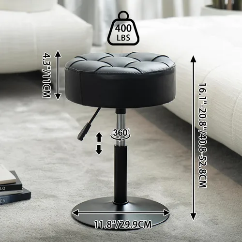 Miniatura 2 de Taburete de tocador ajustable con espuma de alta densidad y base de metal, silla giratoria de maquillaje, taburete de maquillaje pequeño