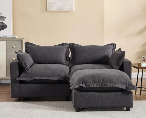 Miniatura 16 de chairus Sofá modular modular de 97 pulgadas con asiento profundo otomano movible, juego de sofá de lino con almohadas suaves en forma de L para sala