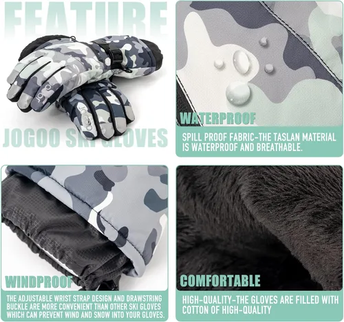 Miniatura 3 de Jogoo Guantes de esquí cálidos de invierno, guantes de snowboard de nieve para hombres y mujeres, pantalla táctil impermeable y resistente al viento