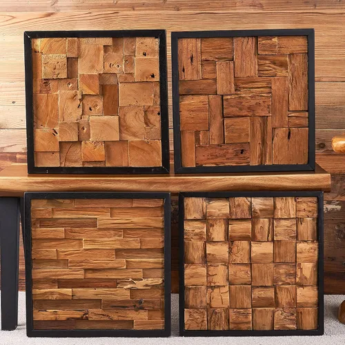 Miniatura 8 de Warmaxx Decoración de pared con marco de madera de teca rústica de 17 x 17 pulgadas, arte de pared estético para decoración de Navidad, hogar, sala