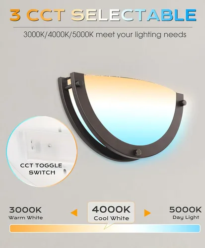 Miniatura 3 de CLOUDY BAY - Lámpara de pared de 12 pulgadas, CRI90+ 15W 3000K/4000K/5000K Ajustable en temperatura de color, aplique de pared regulable LED media