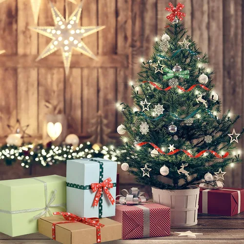 Miniatura 7 de SANNIX 12 rollos de cinta de Navidad de 60 yardas para envoltura de regalos, cinta de envoltura de Navidad de 3/8 pulgadas con estampado de copos