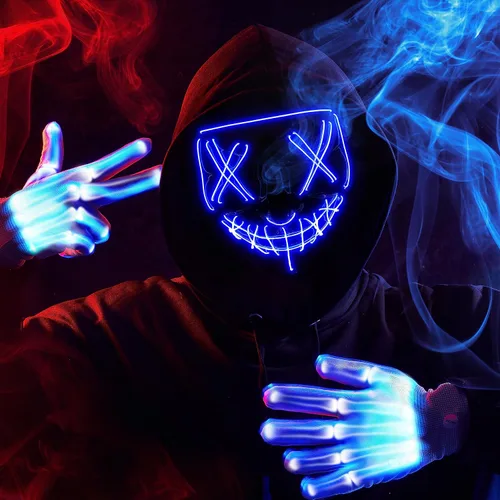 Miniatura 5 de JOYIN Máscara LED de Halloween, máscara de luz y guantes para disfraz de cosplay (azul), 3 modos de máscaras aterradoras que brillan en la oscuridad