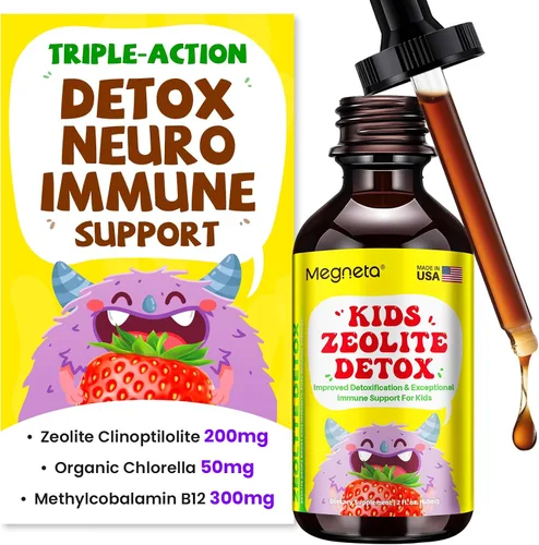 Desintoxicación de zeolita para niños | Apoyo neuroinmunológico y de triple acción con zeolita clinoptilolita, clorella y metilo B12 | Vitaminas A,