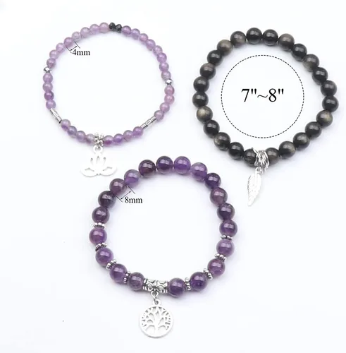 Miniatura 2 de UEUC - Pulseras Reiki, apilables, de piedras curativas, cristales, con dije del árbol de la vida, yoga y hoja de loto, contra la ansiedad