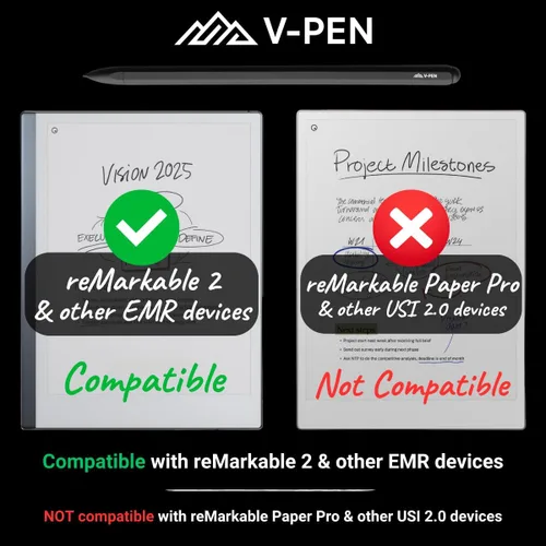 Miniatura 2 de V-Pen EMR Stylus Remarkable 2 bolígrafos de repuesto con borrador digital + 5 puntas Sensibilidad de nivel de presión 4096 y rechazo de palma