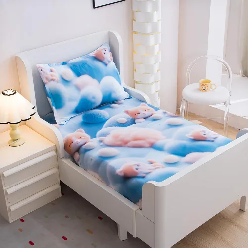 Miniatura 25 de Juego de 2 sábanas bajeras y fundas de almohada suaves para cama con bonitos patrones de cachorros, sábanas estampadas con patrón de perritos para 2
