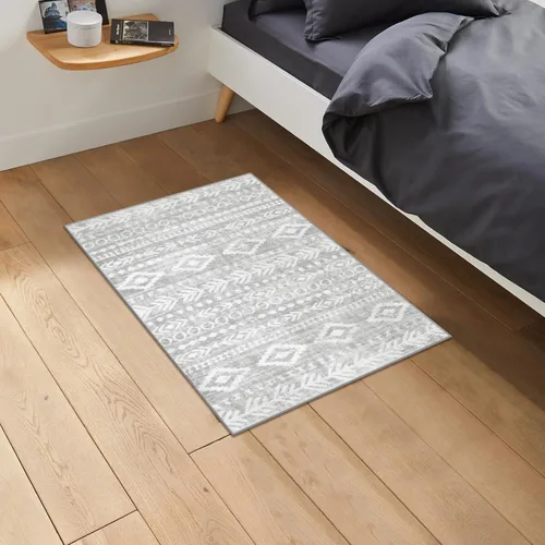 Miniatura 8 de Lahome Alfombra bohemia marroquí para entrada, lavable, de 2 x 3 pies, color gris y blanco, antideslizante, ultra fina, suave, rústica con estampado