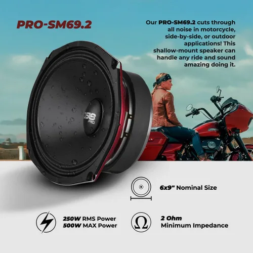 Miniatura 2 de DS18 PRO-SM69.2 6x9 Altavoz de Cono de Rango Medio de Montaje Poco Profundo Resistente al Agua, 500W Potencia Máxima, 250W RMS, 2 Ohmios - Perfecto