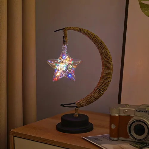 Miniatura 11 de Lámpara lunar encantada, lámpara LED colgante de luna, luz nocturna conmemorativa, adorno de Navidad para el hogar (manzana morada)