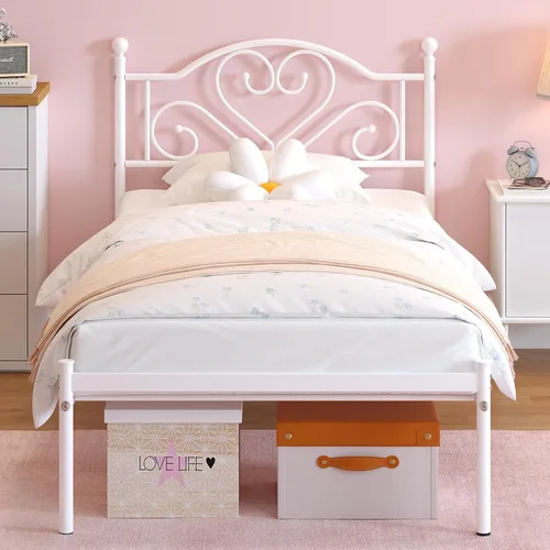 Weehom Base de cama individual con cabecero, plataforma de metal resistente debajo de la cama, espacio de almacenamiento fácil de montar para niños,