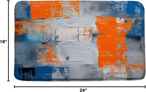 Miniatura 3 de Tapete de baño azul, gris y naranja, azul quemado, naranja y gris, pintura abstracta de pinceladas, arte moderno, decoración de baño, tapete