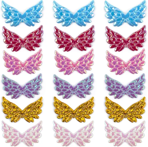 AUEAR, Paquete de 60 pequeñas alas de ángel en relieve, apliques iridiscentes con purpurina para manualidades, varios colores