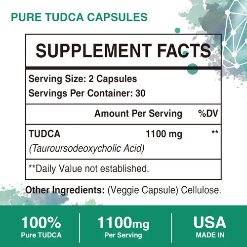 Miniatura 5 de Sambugra Suplementos de TUDCA para el Hígado 1100mg, Suplemento de Sal Biliar TUDCA de Fuerza Ultra Testado por Terceros, Apoyo Hepático