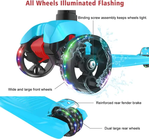 Miniatura 3 de Allek - Kick Scooter B02. Patinete Lean 'N Glide con ruedas de poliuretano extra anchas y luz LED, 4 alturas ajustables para niños de 3 a 12 años