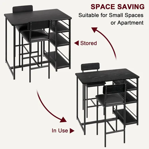 Miniatura 6 de Juego de mesa de comedor para 2 personas con 3 estantes de almacenamiento, juego de mesa de cocina de 3 piezas con 2 taburetes de bar tapizados