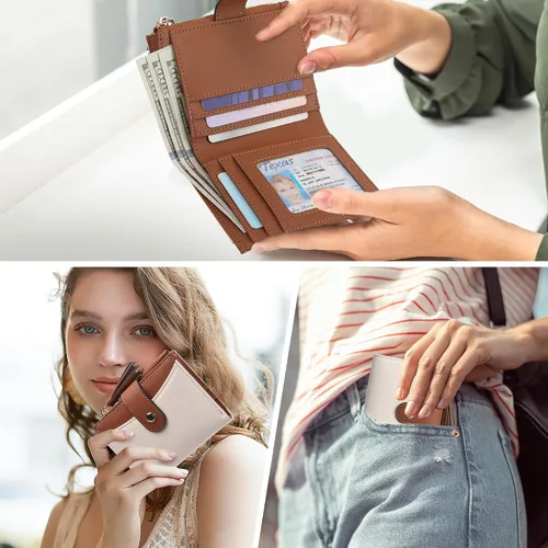 Miniatura 6 de yiijay Billetera pequeña para mujer, con bloqueo RFID, plegable, delgada, de cuero, para tarjetas de crédito, billetera pequeña con bolsillo