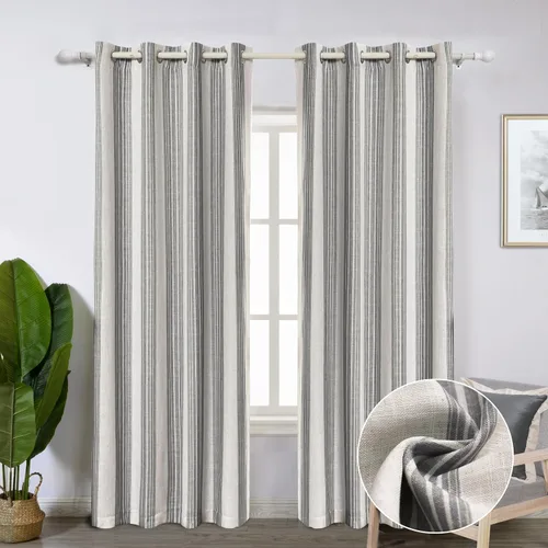 Miniatura 43 de DriftAway Chris Linen - Cortinas opacas con capa térmica y reductora de sonido, 63 pulgadas de largo para dormitorio, cortinas estampadas a rayas