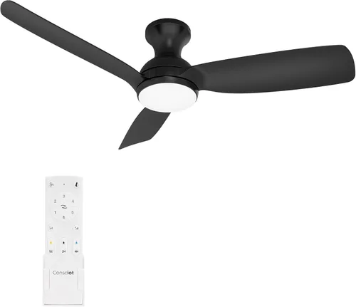 Miniatura 10 de Consciot Ventilador de techo de 52 pulgadas con luces, ventilador de techo negro moderno, control remoto, motor CC reversible silencioso, montaje