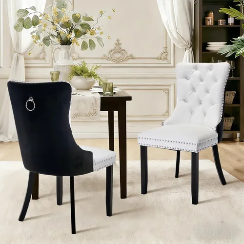 Miniatura 44 de Juego de 2 sillas de comedor de terciopelo tapizadas con ribete de cabeza de clavo y patas doradas chapadas en acero inoxidable para cocina