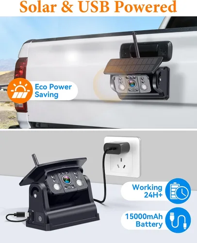 Miniatura 7 de Cámara de respaldo inalámbrica solar para camión: cámara magnética sin cableado para camionetas - Pantalla dividida HD de 1080P de 5 pulgadas, fácil