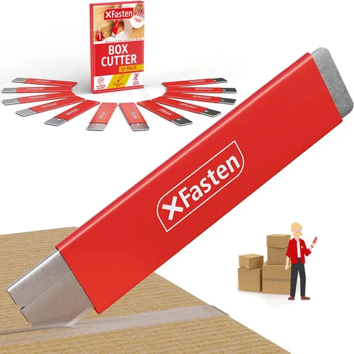 XFasten Paquete de 12 cortadores retráctiles con raspador de seguridad, cartón a granel y cartón, mini cuchillas cortadoras de caja plana, tamaño de