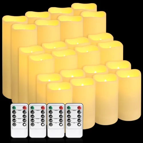 Enpornk - Juego de 24 velas sin llama LED a batería (D2.2 pulgadas x H4 pulgadas 5 pulgadas 6 pulgadas) impermeables para interior y exterior, con