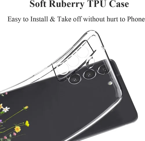 Miniatura 4 de Unov Funda compatible con Galaxy S21 FE funda transparente con diseño de TPU suave absorción de golpes, diseño delgado en relieve floral protector