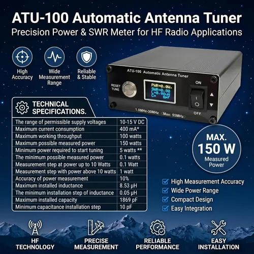 Miniatura 2 de V3.2 ATU-100 EXT - Sintonizador automático de antena para radioaficionado, 1.8-55MHz, sintonizador SWR bajo, coincidencia de impedancia, diseño