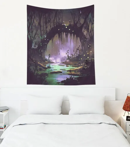 Miniatura 37 de EMMTEEY Tapiz de pared con bosque - Árbol de pino verde y niebla, arte de pared natural, 80x60 pulgadas, tapiz grande de estilo bohemio para sala