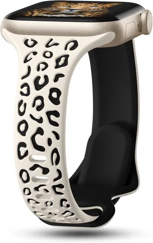 CreateGreat Correas Delgadas con Grabado de Leopardo Compatibles con Apple Watch de 41mm 40mm 38mm 49mm 46mm 45mm 44mm 42mm para Mujeres, Correa de
