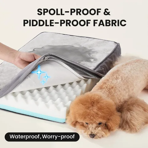 Miniatura 7 de OhGeni Cama ortopédica impermeable para perros pequeños, funda extraíble lavable a máquina en tela fácil de limpiar, espuma de alta densidad y asa