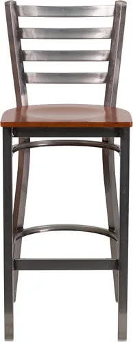 Miniatura 7 de Flash Furniture HERCULES Series - Taburete de bar de metal con revestimiento transparente para restaurante, asiento de madera de cerezo Asiento