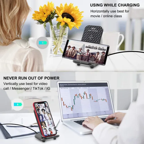Miniatura 2 de LUXSWAY Estación de carga inalámbrica, cargador de teléfono inductivo de 15 W, soporte de carga inalámbrico rápido con certificación Qi compatible