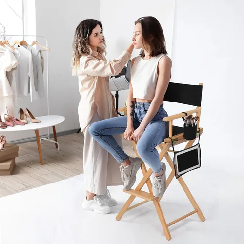 Miniatura 2 de OmySalon Silla de directores extra alta de 31 pulgadas, silla de maquillaje plegable portátil con bolsa de almacenamiento y reposapiés, profesional