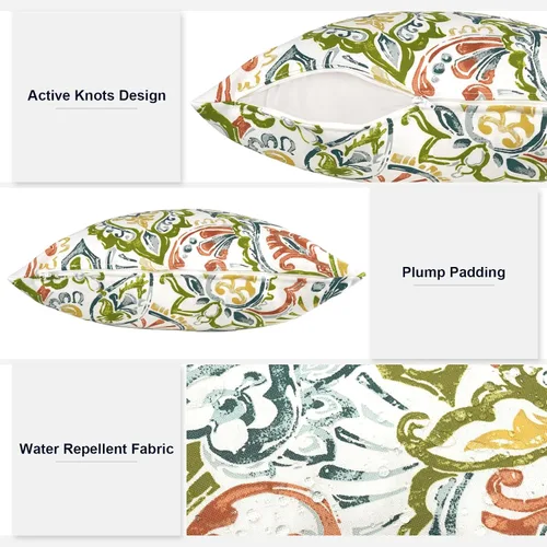 Miniatura 484 de Juego de 2 almohadas para exteriores de 16 x 16 pulgadas, repelentes al agua con interiores, para muebles de patio, hogar, jardín, geometría bohemia