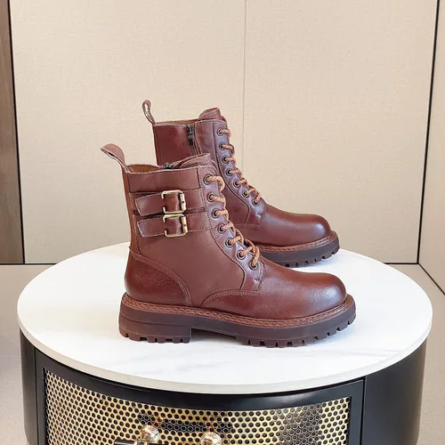 Miniatura 8 de Botines de cuero para mujer, con cordones, tacón bajo