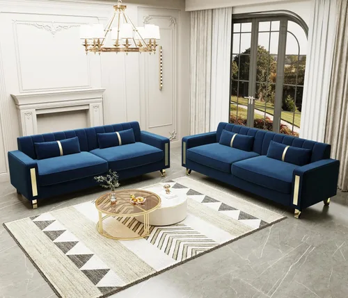 Miniatura 12 de Sofá cama modular de tela de terciopelo de 85.62 pulgadas, 3 asientos, fácil de montar con 2 almohadas de sofá, patas de metal dorado para sala