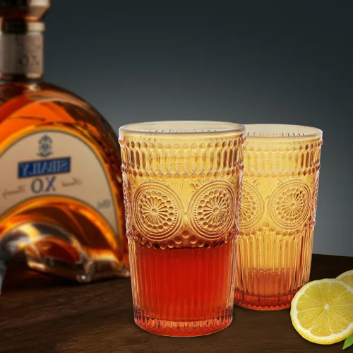 Miniatura 5 de Loivttvv Juego de 6 vasos de bebida vintage, vasos de Highball de 12 oz / 354.83 ml en ámbar, vasos de cristal acanalados con relieve para cóctel