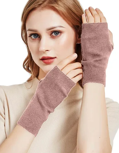 Miniatura 2 de NOVAWO guantes mitones sin dedos, con agujero para dedo pulgar, cálidos, 100% casimir, para hombre y para mujer